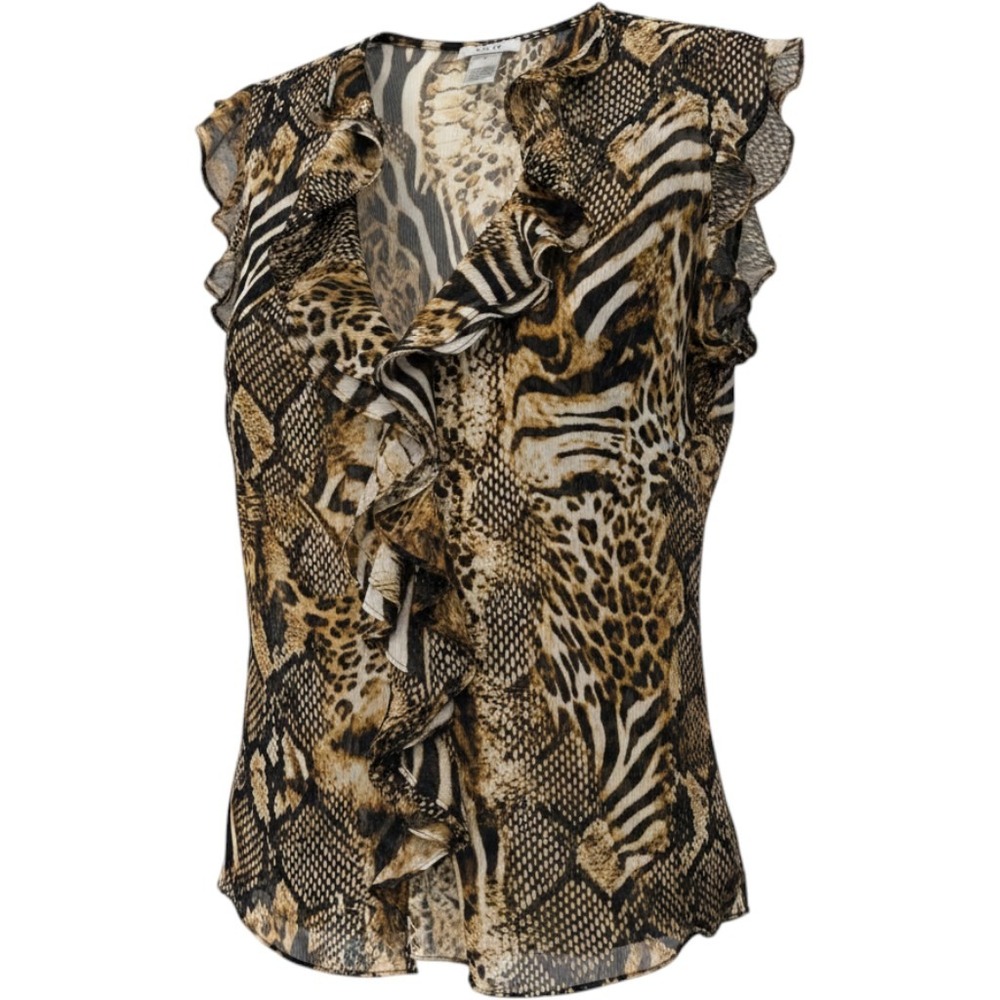 Vintage Cache Ruffle Animal Print Blouse Size M Brown Snake Leopard